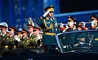 Defense Minister Sergey Shoygu inspecting the parade
