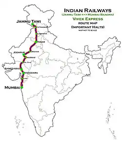 Jammu Tawi - Mumbai Vivek Express route map