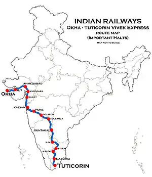 Okha - Tuticorin Vivek Express route map