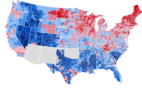 Results by county, shaded according to winning candidate's percentage of the vote
