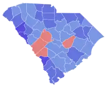 Blue counties were won by McNair and red counties were won by Rogers