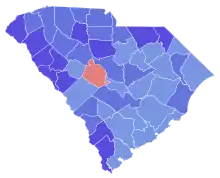 Blue counties were won by Riley and red counties were won by Young