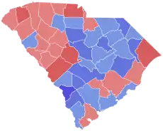 Red counties were won by Haley and blue counties were won by Sheheen