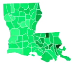 Support for Fayard by parish:&nbsp;&nbsp;>30%&nbsp;&nbsp;25–30%&nbsp;&nbsp;20–25%&nbsp;&nbsp;15–20%&nbsp;&nbsp;10–15%&nbsp;&nbsp;5–10%&nbsp;&nbsp;<5%