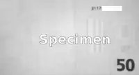 Verso illuminated at 1000&nbsp;nm: All color absorptions have disappeared except the 50 (bottom right) and the serial number (top right).