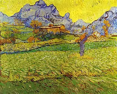 Wheat Fields in a Mountainous Landscape, Late November-Early December 1889, Kröller-Müller Museum, Otterlo, Netherlands (F721)