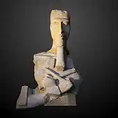 Statue of Akhenaten; c.&nbsp;1350&nbsp;BC; painted sandstone; 1.3 × 0.8 × 0.6&nbsp;m; Louvre