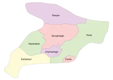Location of Taleqan County in&nbsp;Alborz&nbsp;province (top, purple)