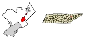 Location of Clinton in Anderson County, Tennessee.