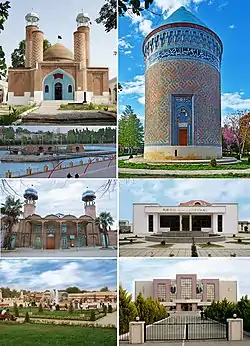 Landmarks of Barda, from top left:Imamzadeh Mausoleum&nbsp;• Barda MausoleumAncient bridge&nbsp;• State Art GalleryBarda Juma Mosque&nbsp;• Barda Sports CenterSabir Garden Park