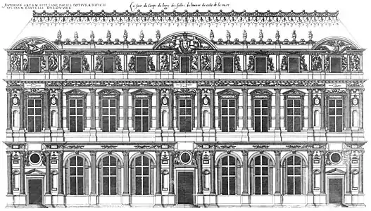 Lescot's façade illustrated in Les Plus Excellents Bâtiments de France (1576) by Jacques I Androuet du Cerceau