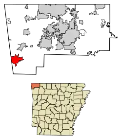 Location of Siloam Springs in Benton County, Arkansas.