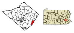 Location of Douglass Township in Berks County (left) and of Berks County in Pennsylvania (right)