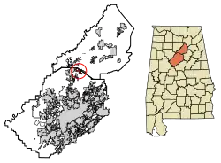 Location of Trafford in Blount County and Jefferson County, Alabama.