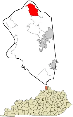 Location within Boone County and the state of Kentucky