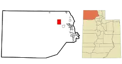 Location of Howell within Box Elder County and the State of Utah.