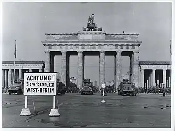 East German troops line up along the border near the Brandenburg Gate, August 1961