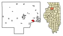 Location of De Pue in Bureau County, Illinois.