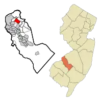 Map of Golden Triangle CDP in Camden County. Inset: Location of Camden County within New Jersey.