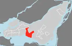 Location on the Island of Montreal.  (Outlined areas indicate demerged municipalities).