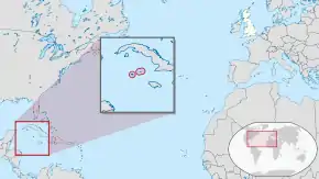 Location of&nbsp;Cayman Islands&nbsp;(circled in red)