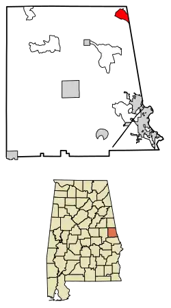 Location of Standing Rock in Chambers County, Alabama.