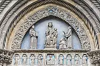 Religious scene in a tympanum, Church San Lorenzo, Vicenza, Italy