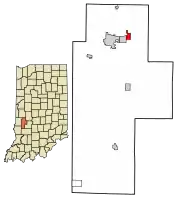 Location of Harmony in Clay County, Indiana.