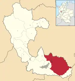 Location of the town and municipality of Santa Rosa de Cabal in Risaralda Department.