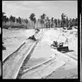 Construction on Eniwetok, Seabee Bulldozers working on airstrip
