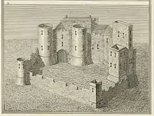  Engraving of Crickhowell Castle by James Basire (1805)