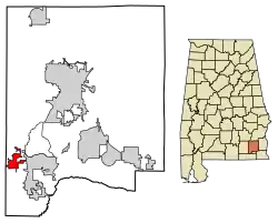Location of Level Plains in Dale County, Alabama.