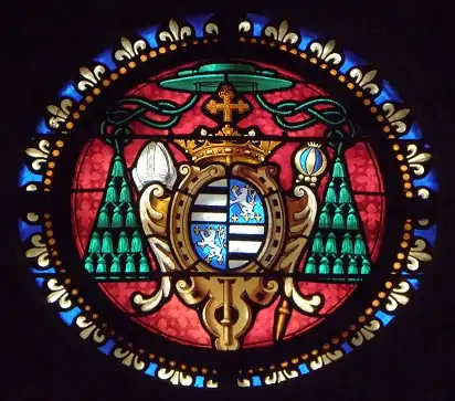 The coat of arms of Monseigneur Jean-Louis de Bouschet de Sourches. Bishop of Dol from 1715 to 1748. Also located in the north nave of the Cathédrale Saint-Samson.