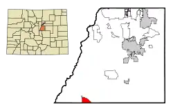 Location of the Westcreek CDP in Douglas County, Colorado.
