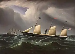 American Steam-sail ship 'American Steam-sail ship Star of the South, passing an American full rigged ship at sea