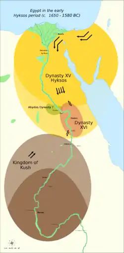 The political situation in the Second Intermediate Period of Egypt (c. 1650&nbsp;– c. 1550 BC)