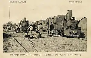postcard of trains in Ivory Coast colony