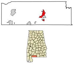 Location of Brewton in Escambia County, Alabama