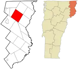 Location in Essex County and the state of Vermont.