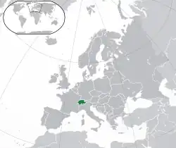 Location of&nbsp;Switzerland&nbsp;(green)in Europe&nbsp;(green and dark grey)