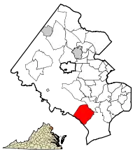 Location of Lorton in Fairfax County, Virginia