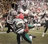 Fletcher breaks up a pass for Laveranues Coles in 2005