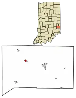 Location of Metamora in Franklin County, Indiana.