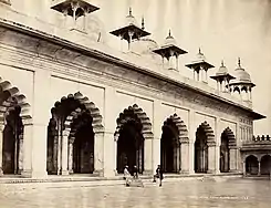 Samuel Bourne, "Front of the Motee Musjid, Agra, 1220," 1863–1869, photograph mounted on cardboard sheet