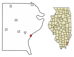 Location of Old Shawneetown in Gallatin County, Illinois.