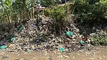 Plastic bags dumped by the road side in Katete in mbarara district in western Uganda