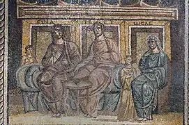 Gaziantep Zeugma Museum Women at breakfast aka Drama Group mosaic