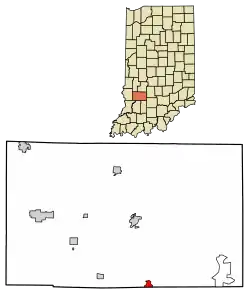 Location of Scotland in Greene County, Indiana.