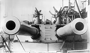 Pair of 12-inch guns on HMS&nbsp;Dreadnought, between 1907-1922