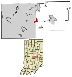 Location in Hancock County and Marion County, Indiana
